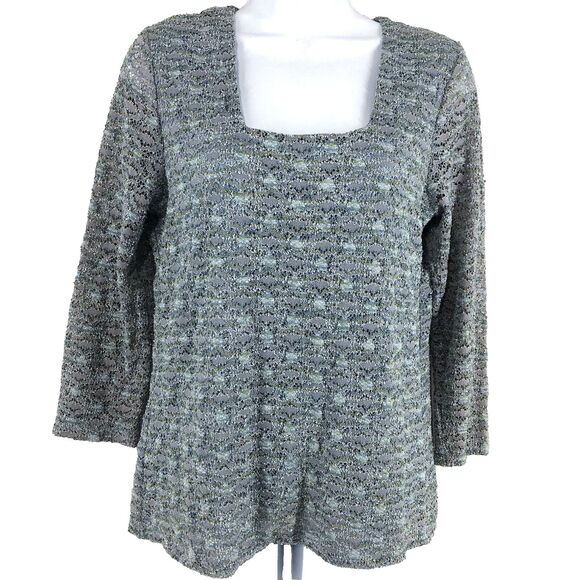 Only nine top women’s large green blue knit sheer sleeves liner - Picture 1 of 9